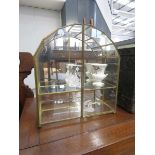 Tabletop glazed display cabinet with 2 glass figures and a miniature Wedgwood vase