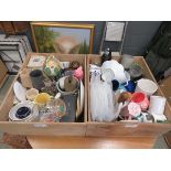 +VAT 2 boxes containing a Kilner storage jar, miscellaneous crockery, strawberry patterned water