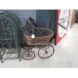 Victorian iron and wickerwork childs doll pram