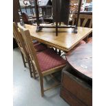 Oak drawer leaf table plus 4 chairs with drop in seat