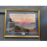 Pastel drawing - coastal scene with sunrise