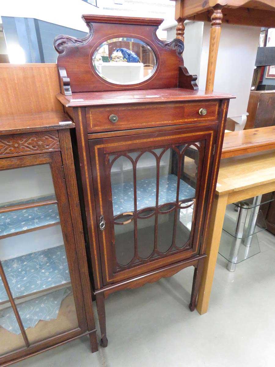 Edwardian single door china cabinet with drawer and mirror over (as found)