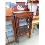 Edwardian single door china cabinet with drawer and mirror over (as found)