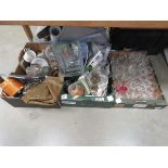 3 boxes containing sherry and wine glasses, miscellaneous crockery, commemorative whiskey bottle and