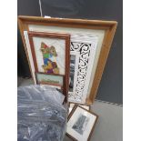 Quantity of teddy bear pictures plus a mirror and country and urban engravings