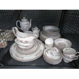 Cage containing a qty of Wedgewood Kutani Crane patterned crockery