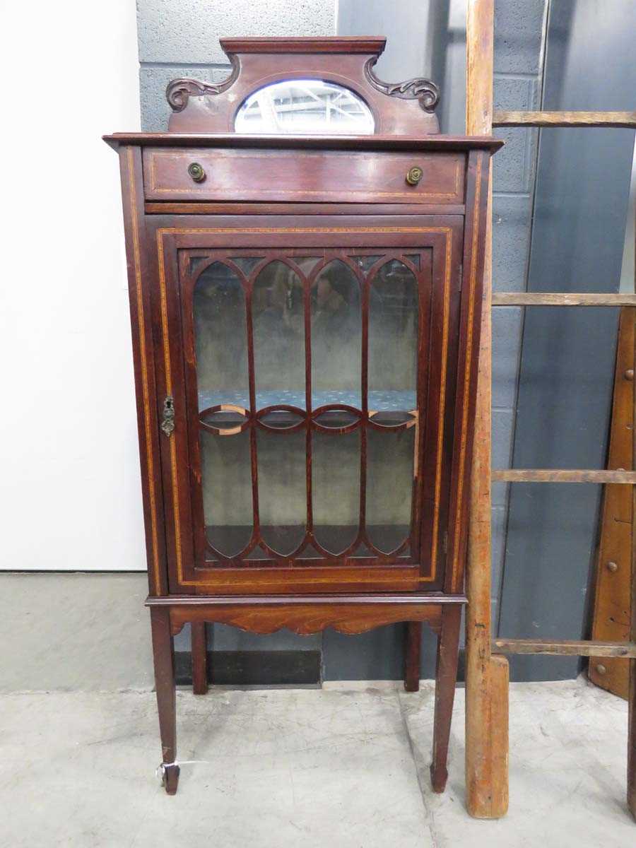 Edwardian single door china cabinet with drawer and mirror over (as found) - Image 2 of 2