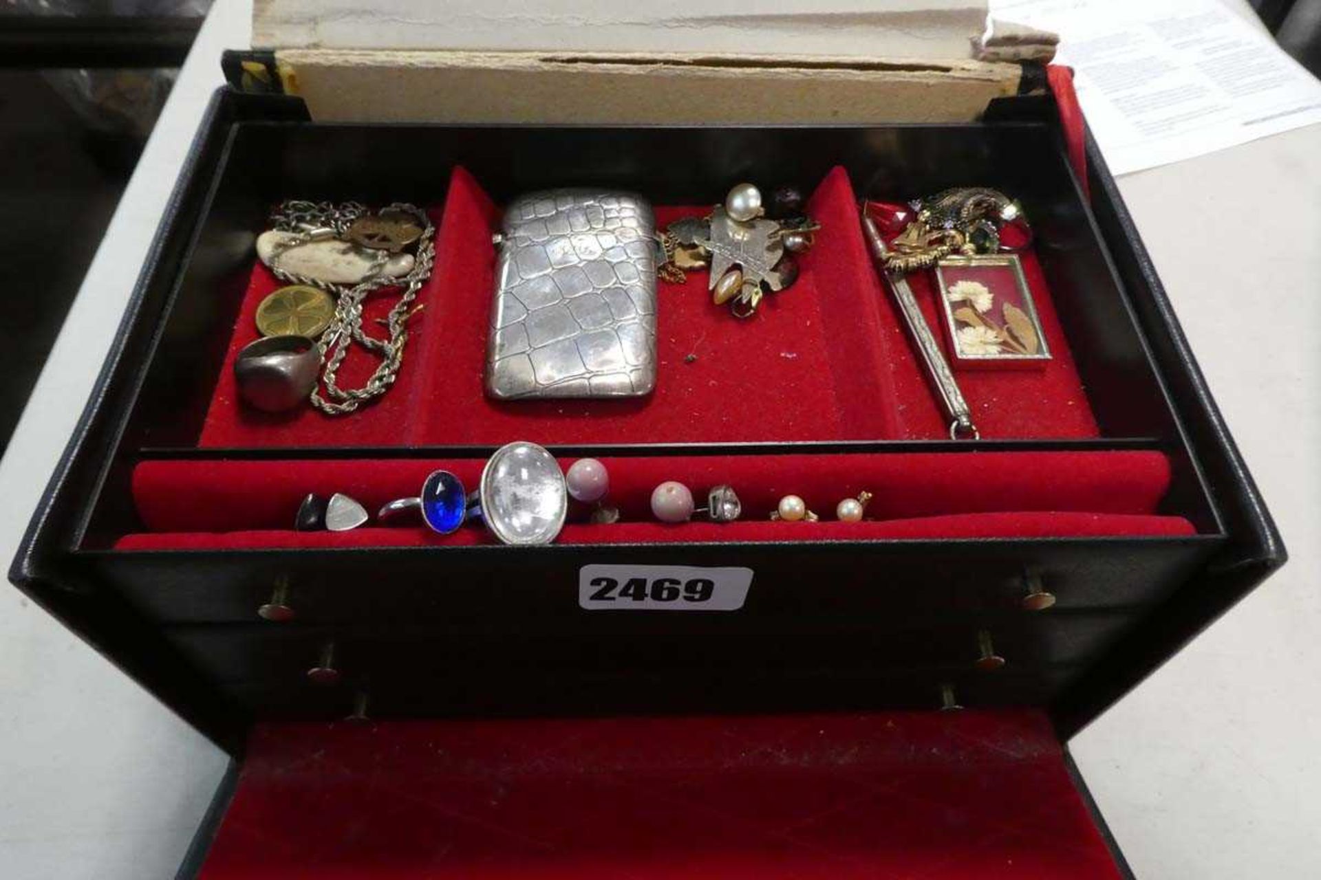 Costume jewellery items, , metalwares inc. silver hallmarked cigarette case