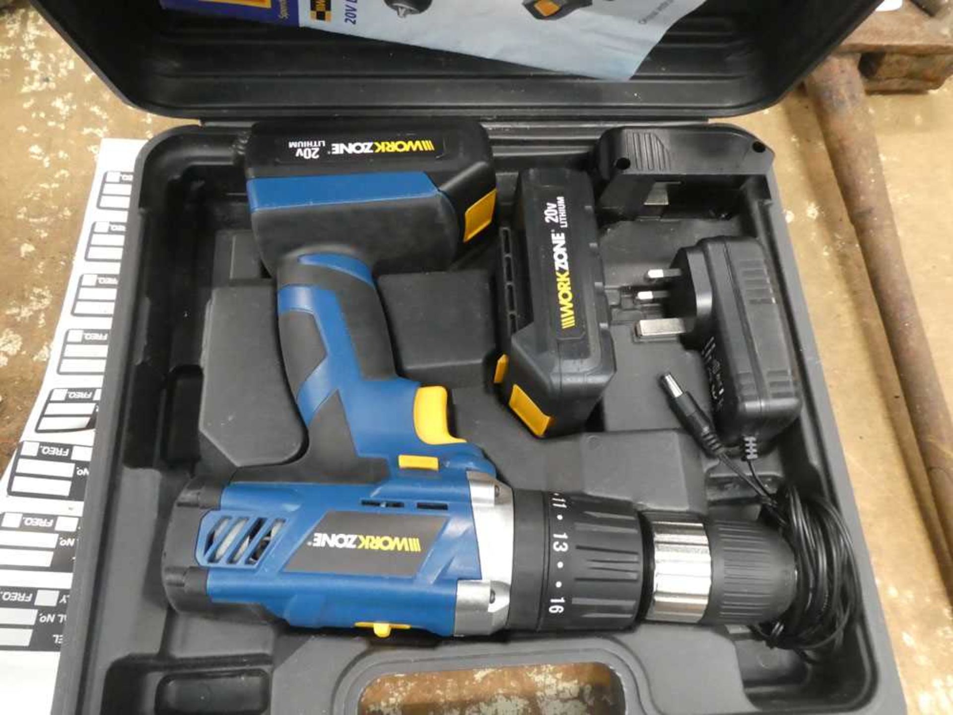 Aldi Workzone battery drill with 2 batteries and charger