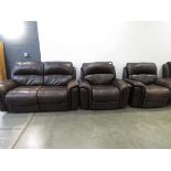 +VAT Brown leather effect 2 seater sofa and pair of matching armchairs