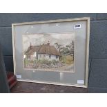 Margaret Lanaway watercolour of thatched cottage
