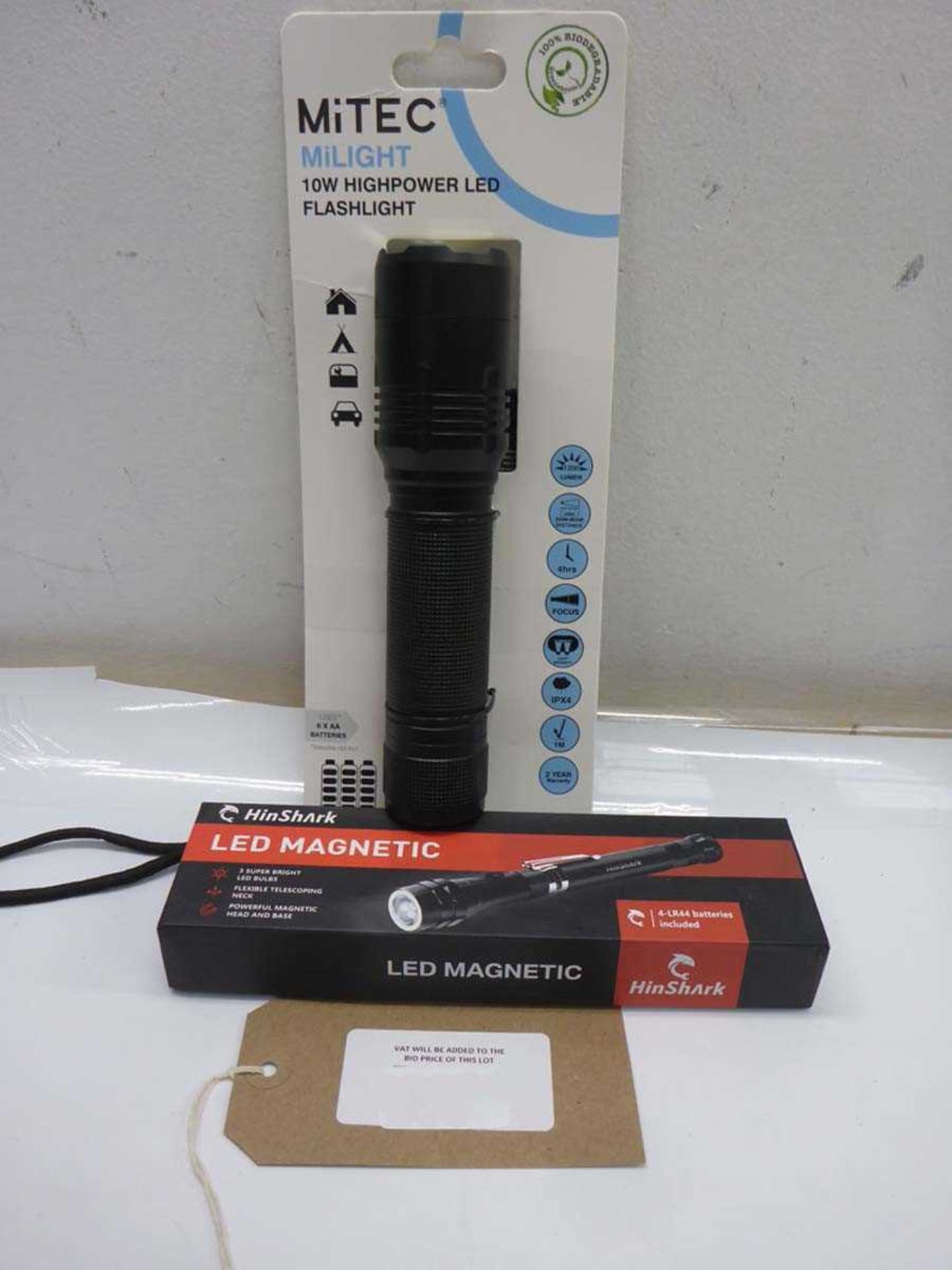 +VAT MiTech 10w LED flashlight and HinShark LED Manetic LED flashlight