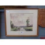 Watercolour with river, signed HW Tilley