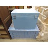 2 blue painted blanket boxes
