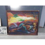 20th Century School, An abstract figure reclining, unsigned, oil on canvas, image 130 x 162 cm,