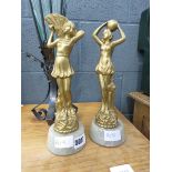 Pair of gilt painted art deco style lady figures