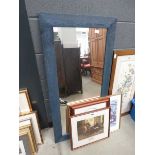 Rectangular mirror in blue painted frame