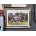 David Wilcox print of a cricket match entitled 'First Over At Bourneville'