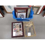 Box containing an advertisment, prints of woodland creatures, cityscapes and frames
