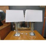 +VAT Pair of chrome table lamps with white fabric shades