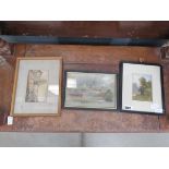 3 framed and glazed watercolours of Windsor Castle, cityscape and country scene