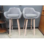 +VAT Pair of grey fabric bar stools