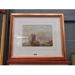 Framed and glazed picture of Dutch ships in harbour