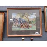 Framed and glazed Sylvester Stannard watercolour of cart under tree