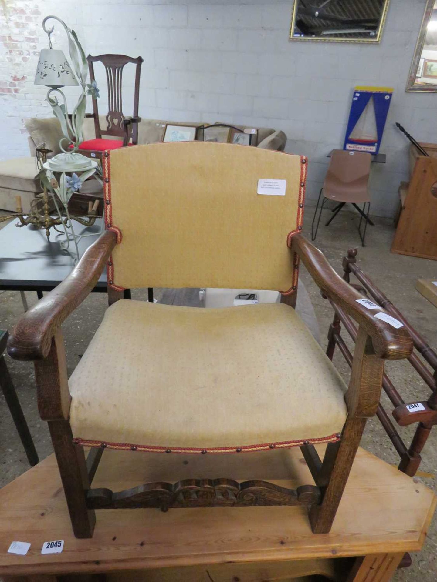 Oak framed cream upholstered chair *Collector’s Item: Sold subject to our soft furnishing policy*