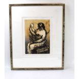 After Henry Moore,'Mother with Child on Lap',coloured lithograph,image 35 x 25 cm