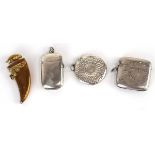 Three Victorian and later silver vesta cases, various dates and makers, together with a brass