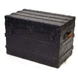 A late 19th/early 20th century American travelling steamer trunk in black, bearing a plaque 'No. 2