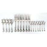 A set of six Edwardian silver Kings pattern dessert forks, William Hutton & Sons, London 1907/08,