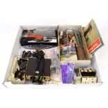 A group of N gauge accessories including trackside vehicles, controller, empty boxes, books etc. (