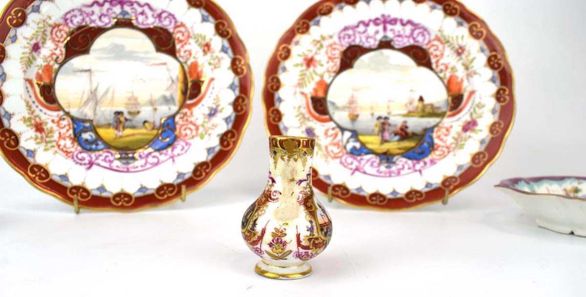 A pair of Dresden cabinet plates, each depicting a harbour scene within a rust border, d. 21 cm, - Image 2 of 32