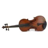 A late 19th century violin, c. 1890, Bohemian/German, with a faux paper label, together with an