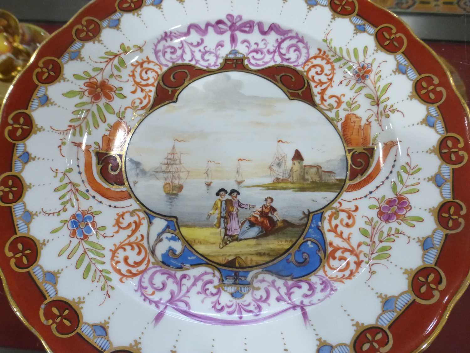 A pair of Dresden cabinet plates, each depicting a harbour scene within a rust border, d. 21 cm, - Image 23 of 32