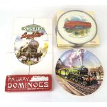 A set of Spears Railway dominoes, boxed, a set of six tiles depicting a railway scene, a