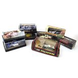Eight Scalextric cars including Ferrari, Formula One and rally models, all boxed, together with a