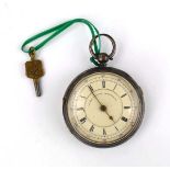 A Victorian silver open face chronograph pocket watch, the white enamel dial with black Roman and