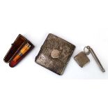 A mixed group of silver comprising a retangular hinged wallet, a vesta case, a Mordan propelling