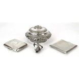 A silver, parcel gilt and engine turned cigarette case of square form, Mappin & Webb, Birmingham