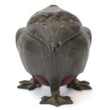 Attributed to Kayserzinn Jugendstil, an Art Nouveau pewter inkwell modelled as a grotesque bird,