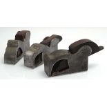 Three 3 1/2 inch steel bodied bullnose planes with rosewood infills, on by slater, Clerkenwell,