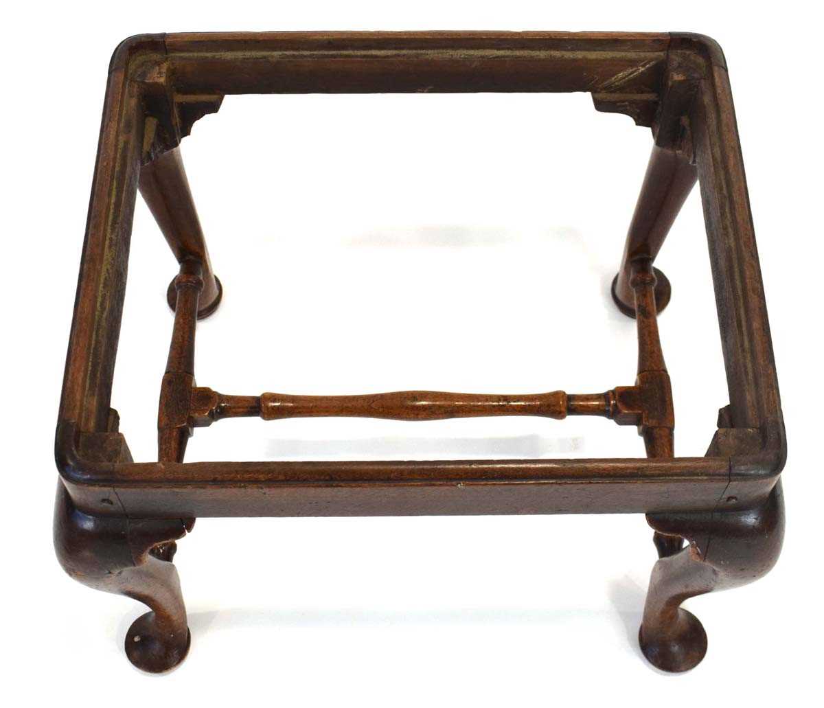 An 18th century and later stool with cabriole legs, an X-stretcher and later embroidered drop-in - Image 2 of 7