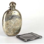 A Victorian silver hip flask of squat oval form with bayonet fitting, William Hutton & Sons,