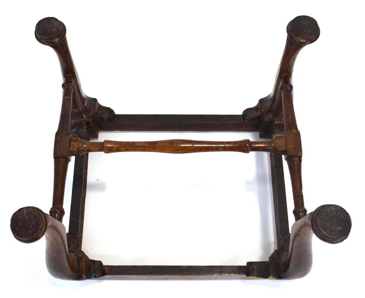 An 18th century and later stool with cabriole legs, an X-stretcher and later embroidered drop-in - Image 6 of 7