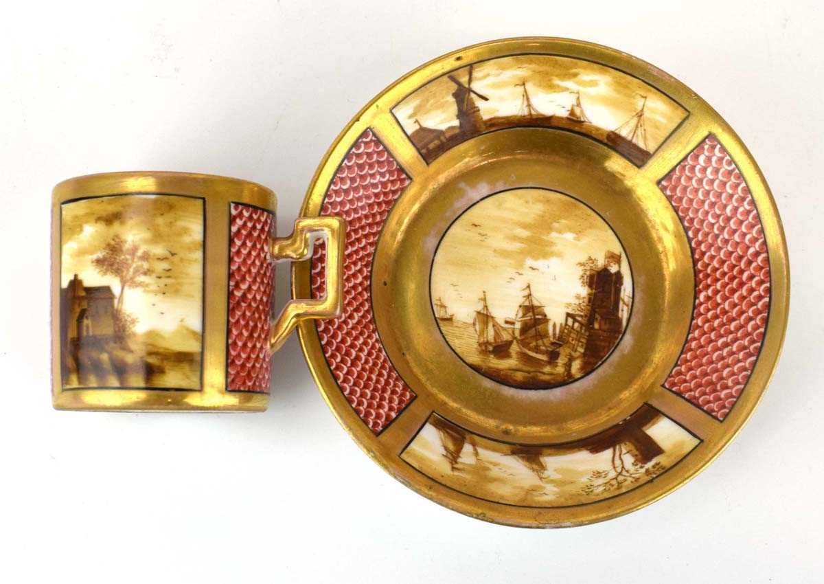 A pair of Dresden cabinet plates, each depicting a harbour scene within a rust border, d. 21 cm, - Image 3 of 32