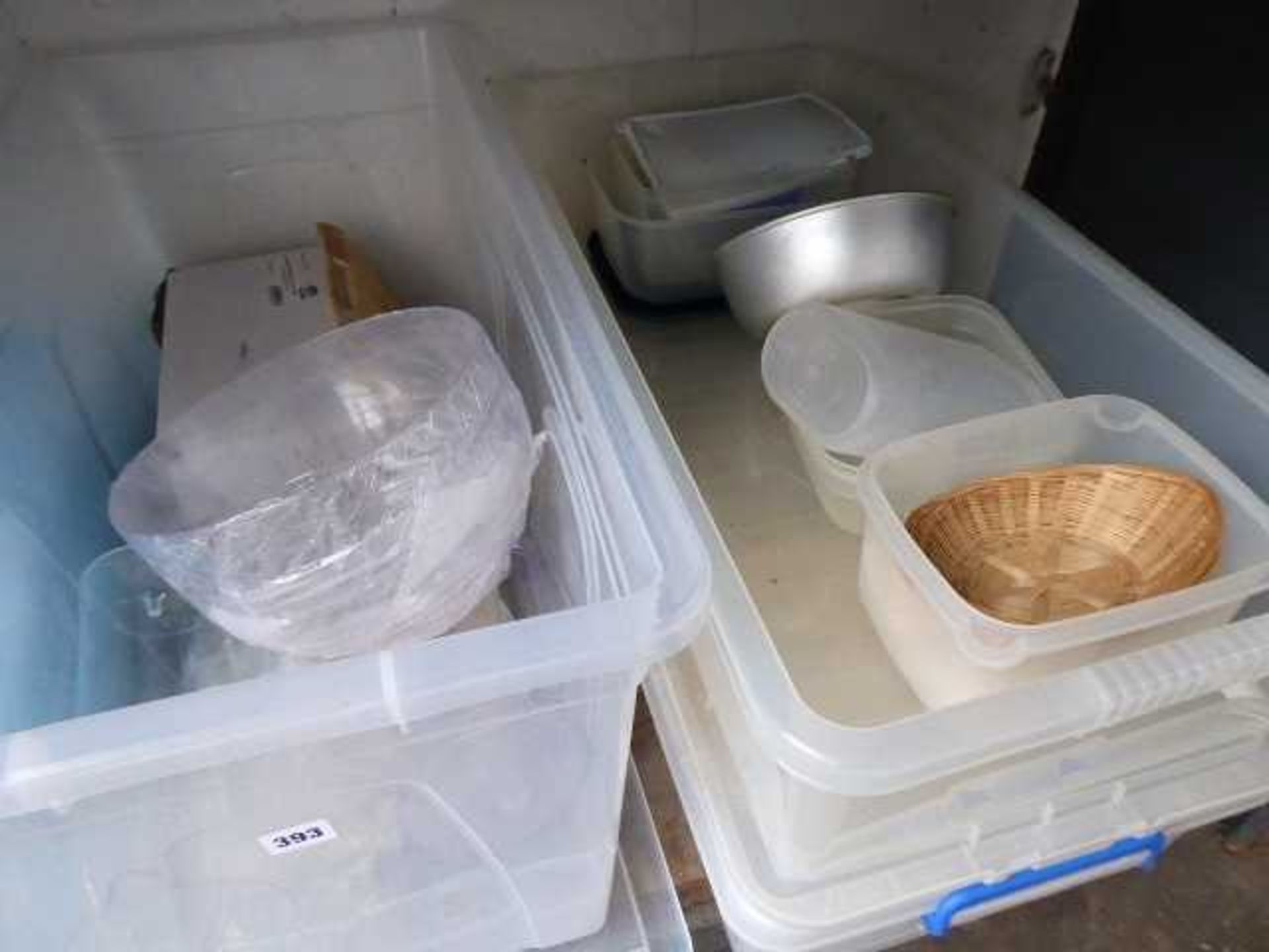 Shelf with 4 boxes of plastic tupperware, plastic jugs, bowls, salts and peppers, etc - Image 2 of 3