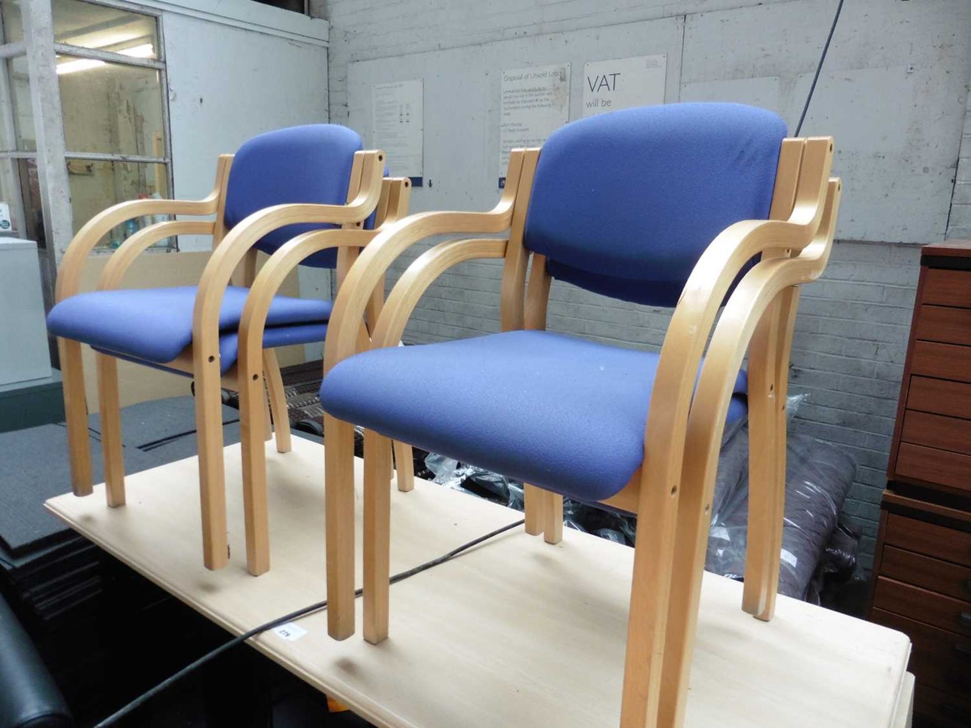 Stack of 4 Pedder and Summers blue cloth chairs